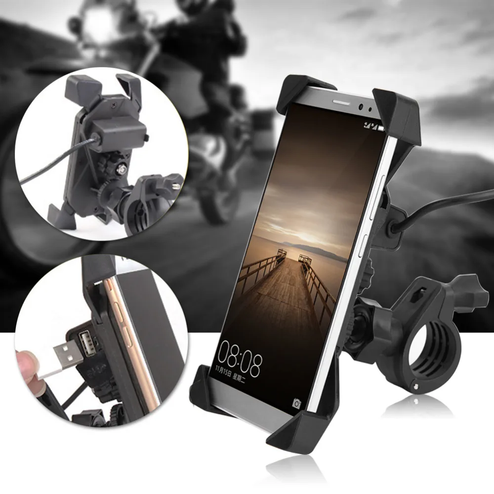 

Universal Motorcycle Bike ATV Handlebar Mount Stand Holder For Cell Phone GPS With USB Charger