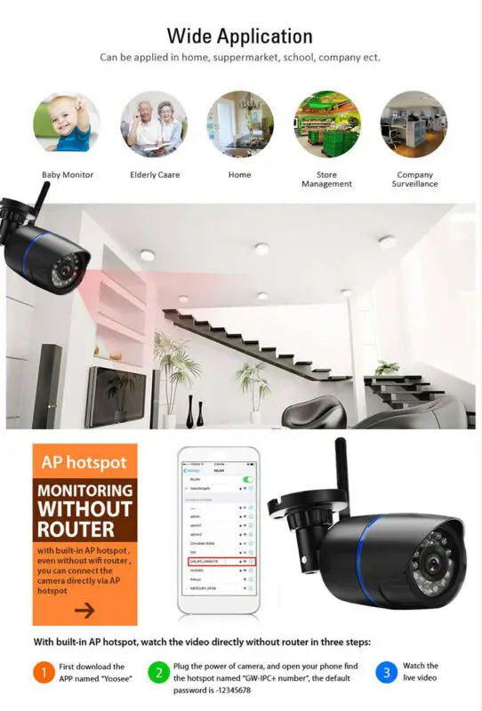 Беспроводная сетевая инфракрасная камера видеонаблюдения 1080P/720P HD Wi Fi