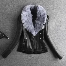 Мотоциклетная куртка из ПУ женские карманы Заклепки длинный рукав Короткие Длина сплошной отложной воротник молния тонкая стандартной толщины