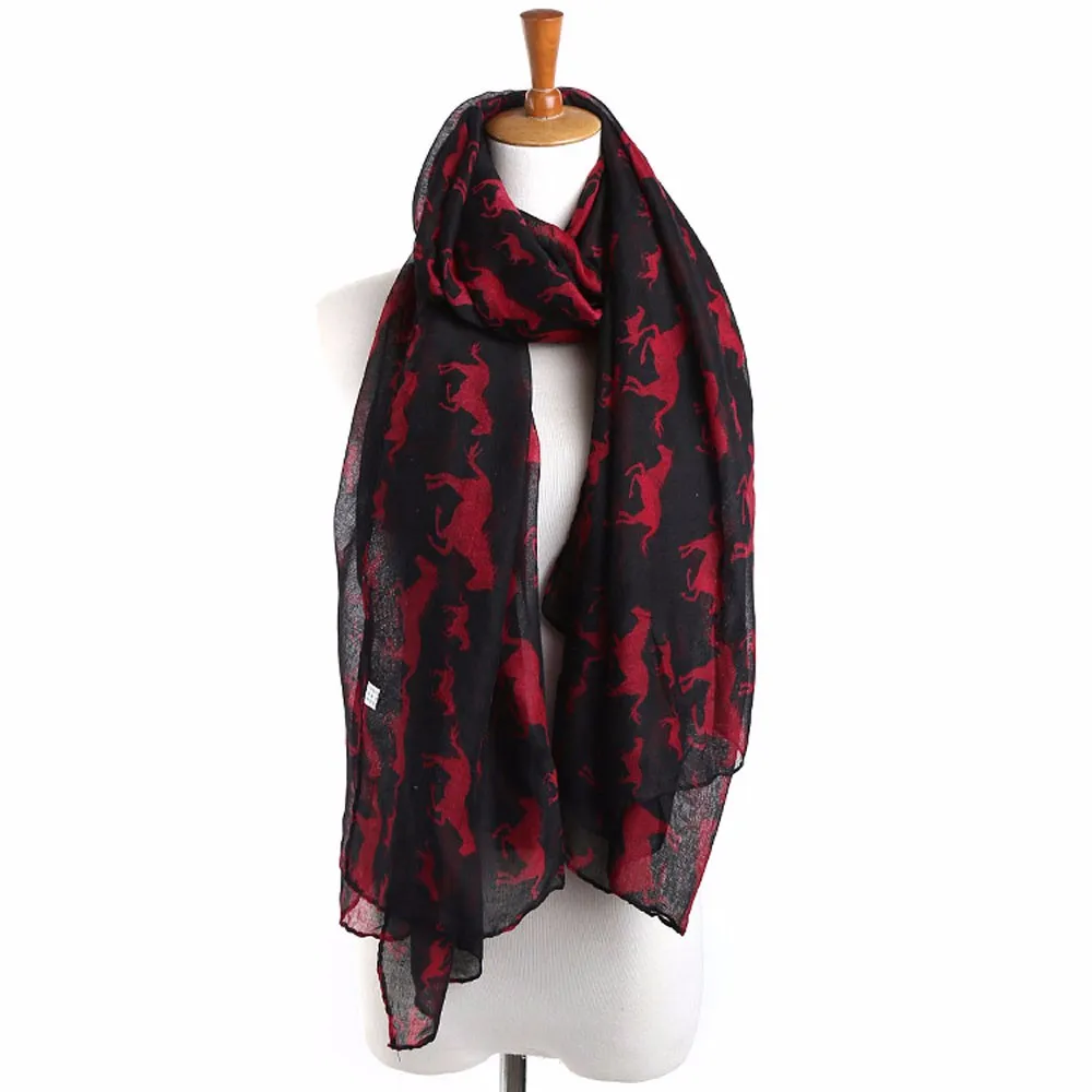 

Women Ladies Horse Print Pattern Lace Long Scarf Warm Wrap Shawl Voile 90cm*180cm Fashion Design echarpe femme hiver 2017