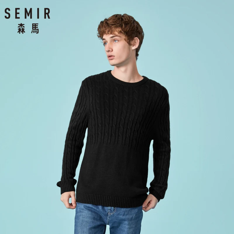 SEMIR Для мужчин s Wool Blend Cable вязаный свитер Для мужчин пуловер свитер оребрением на Crewneck манжеты и подол в Повседневное Стиль для зимы