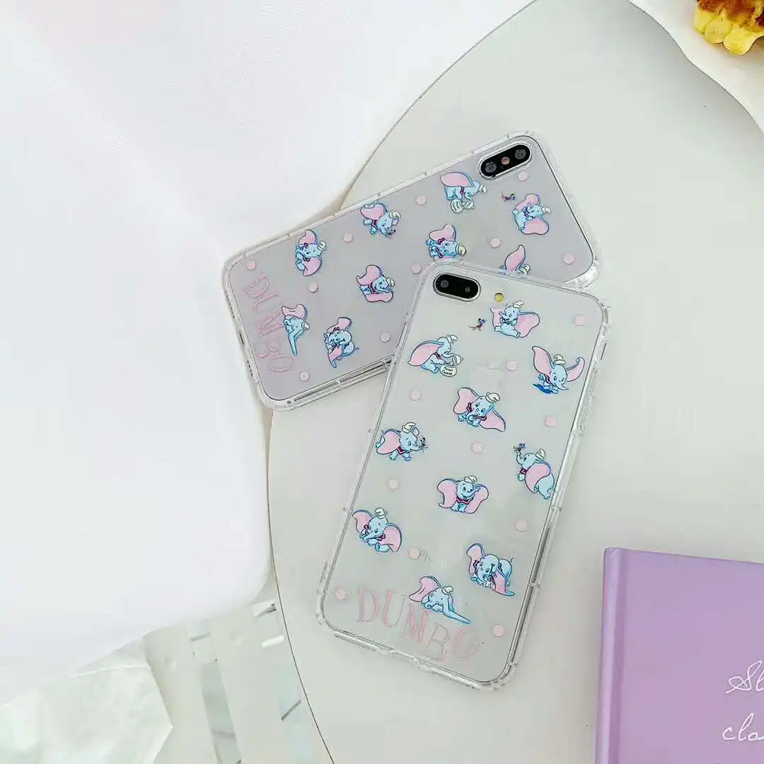 

Cute Cartoon transparent flying elephant air pressure Case for iPhone XR XS MAX X 6 6S 7 8 Plus DUMBO Clear Phone Back Cover