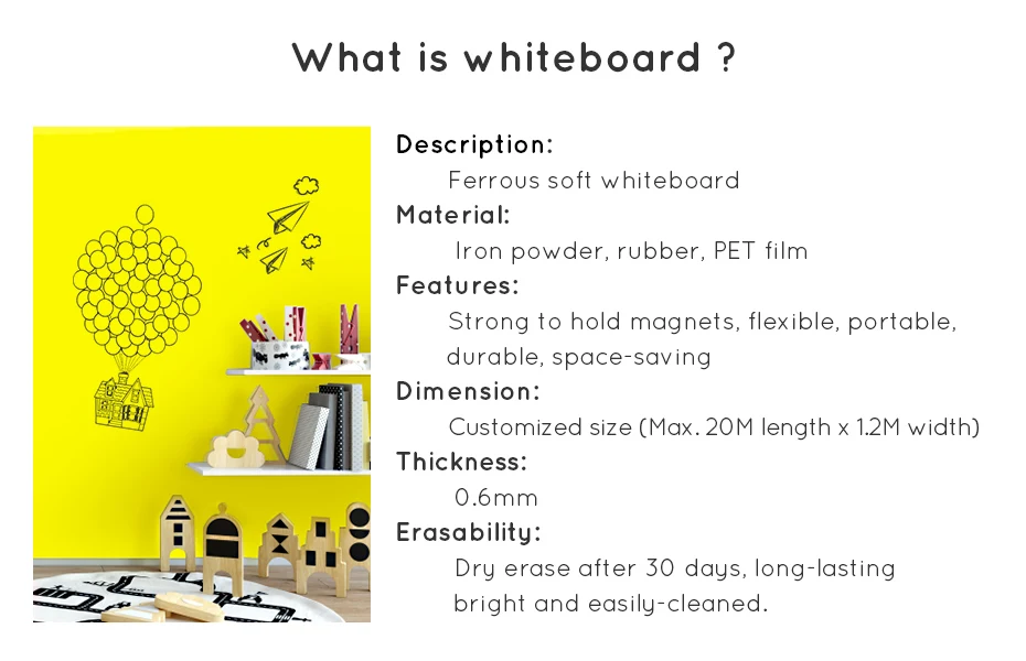930_02 DIY Dry Erase Ferrous whiteboard Waterproof Yellow Drawing Writing Board White Board Stickers Memo Children Gift Wall Sticker
