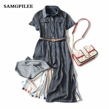 Vadim 2019 nueva línea a rayada manga corta fajas hasta la rodilla Natural Peter Pan Collar verano mujeres vestido(China)