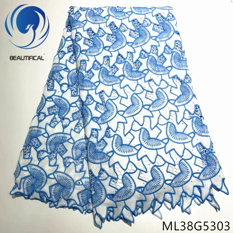 

BEAUTIFICAL embroidery Cord lace fabrics with stones High quality nigerian chemical lace fabric for dress guipure lace ML38G53