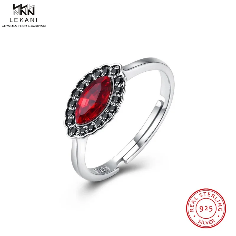 

LEKANI Crystals From Swarovski Rings 925 Fashion Cat Eye Crystal Ring High-Grade Red Crystal Water Drop Gift Jewellery Adjustabl