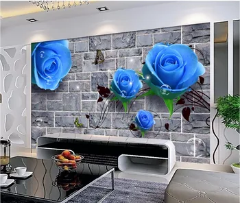 

Custom mural photo 3d room wallpaper Blue rose brick wall TV background wall painting 3d wall murals wallpaper for wall 3 d