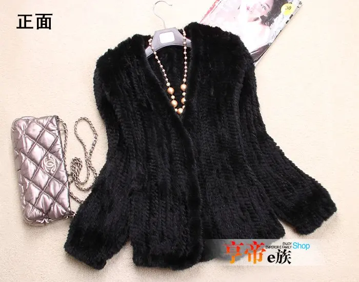 Женская модная шуба из натурального меха норки с V образным вырезом|knitted mink fur