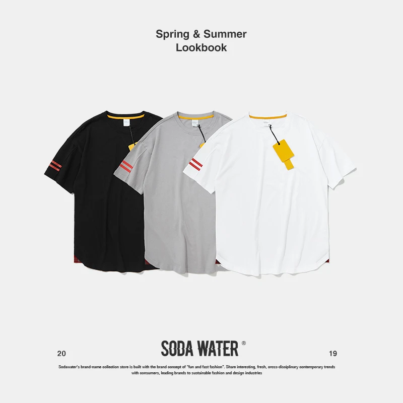 

SODA WATER 2019 Summer Tshirt Slim Fit Fitness Solid Colour T-shirt Male Men Tshirt Tops Brand Clothing Streetwear Tee 91162S