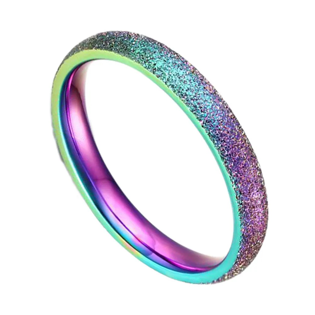

Fashion Simple Ring Female Fashion Stainless Steel Ring Colour Scrub Rainbow Color Sandblasting