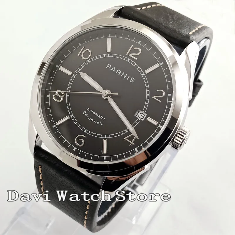 

Men's Black Dial Steinless Steel Band Sapphire Date Parnis 42mm Miyota 821A Automatic Watches 2814