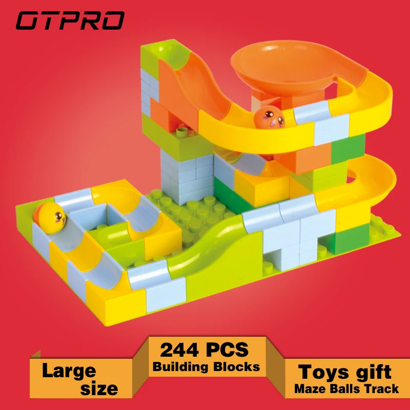 

OTPRO 61-244PCS marble race run jungle adventure track building blocks big size maze ball bricks compatible toys gift