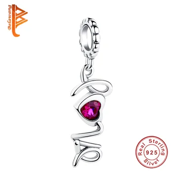 

Romantic Pink Crystal Love Heart Charm High Quality 925 Sterling Silver Beads Fit Pandora Charms Bracelet DIY Original Jewelry