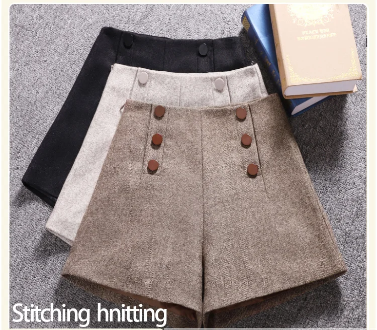 Корейские шерстяные шорты женские 2018 зимние свободные широкие брюки шорты Feminino осенние линии на молнии карманные пуговицы короткие Femme S-XXL