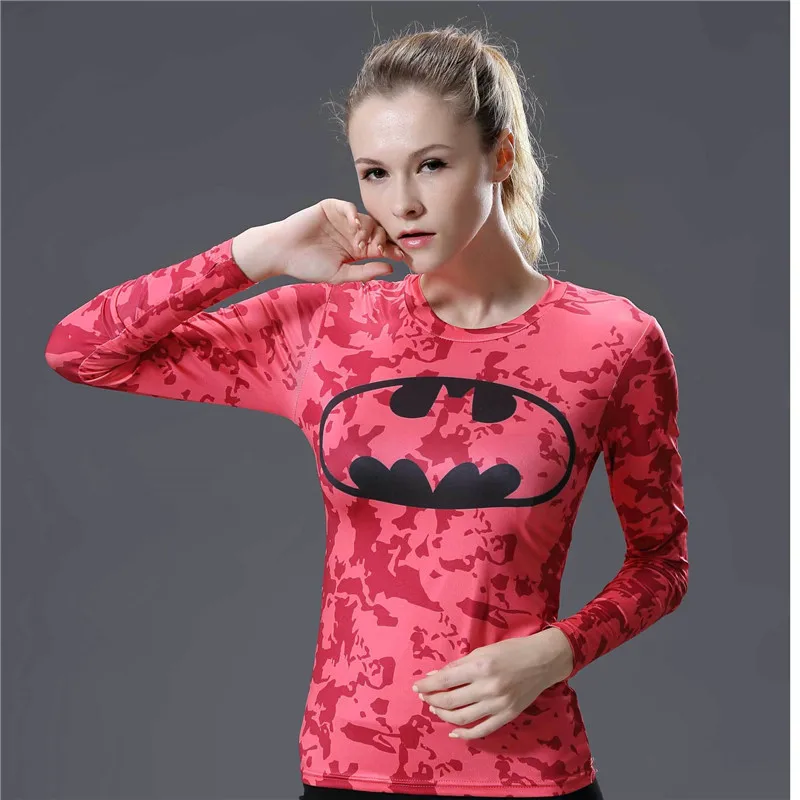 Batman Superman Captain America Fitness T Shirt Women Compression Tight Fast Drying Long Sleeve Tshirt Summer Top | Женская одежда