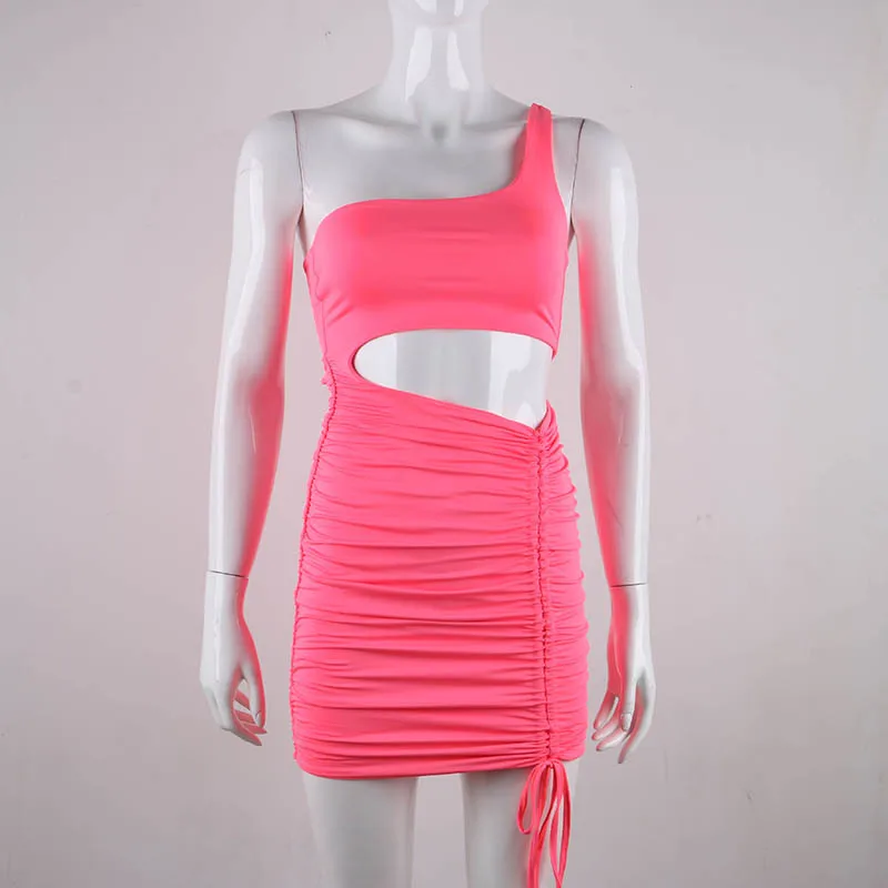 FREE SHIPPING Women One Shoulder Ruched Backless Bandage Mini Dress ...