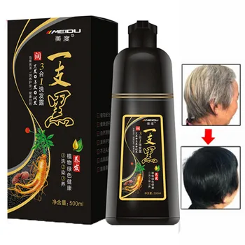 

Non Allergic Natural Herbal Fast Black Hair Ginseng Extract Black Hair Dye Shampoo Hair Color for 5 Mins Anti White Hair 500ML