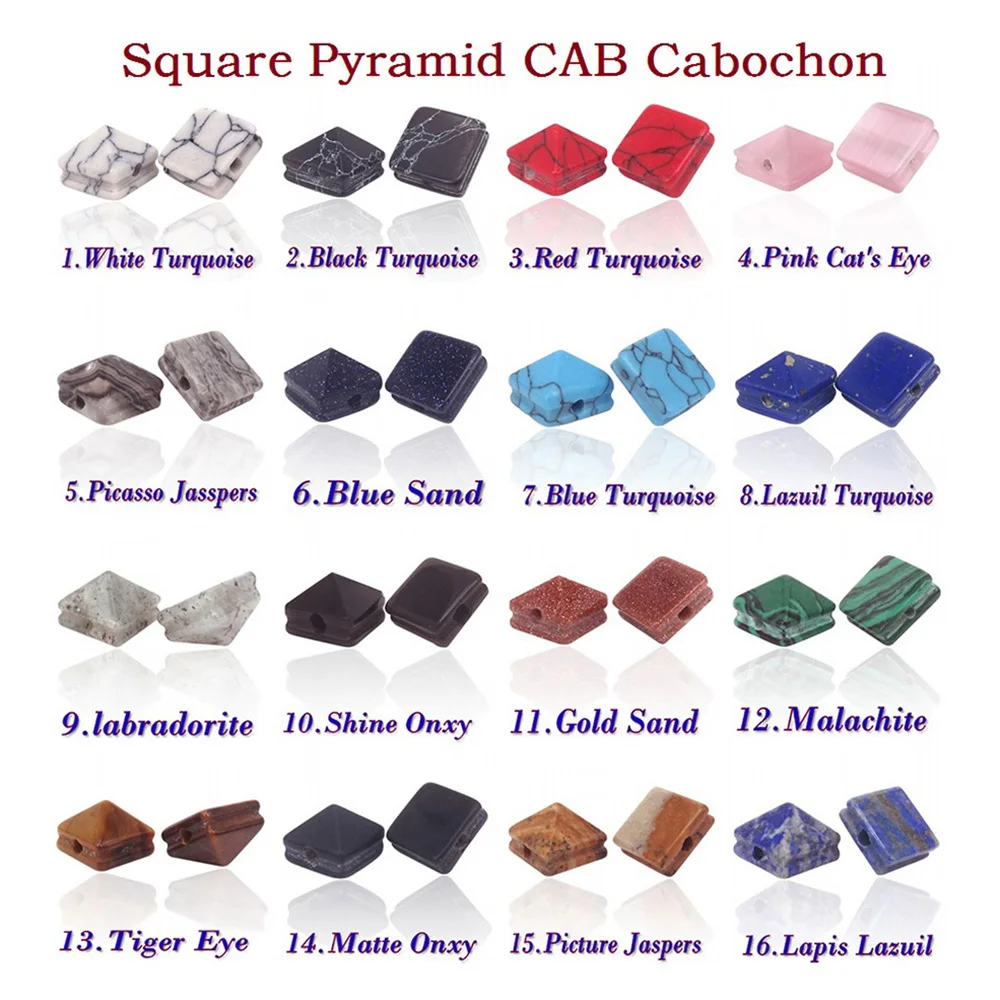 

Natural Stone Square Pyramid CAB Cabochon Sodalite/Lapis Lazuli/Onyx/Gold Sand/Turquoises Bead DIY Bracelet Jewelry Accessories