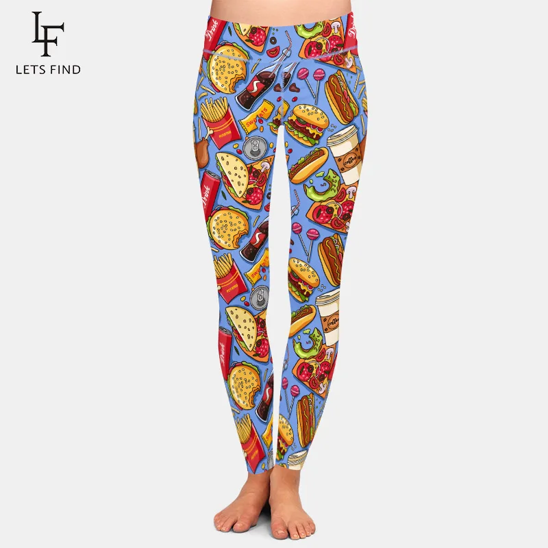 LETSFIND Leggings Fashion New Hot Women's Cola Burger Fries Digital Print Pants High Waist Trousers Stretch Leggings Plus Size tiktok leggings amazon