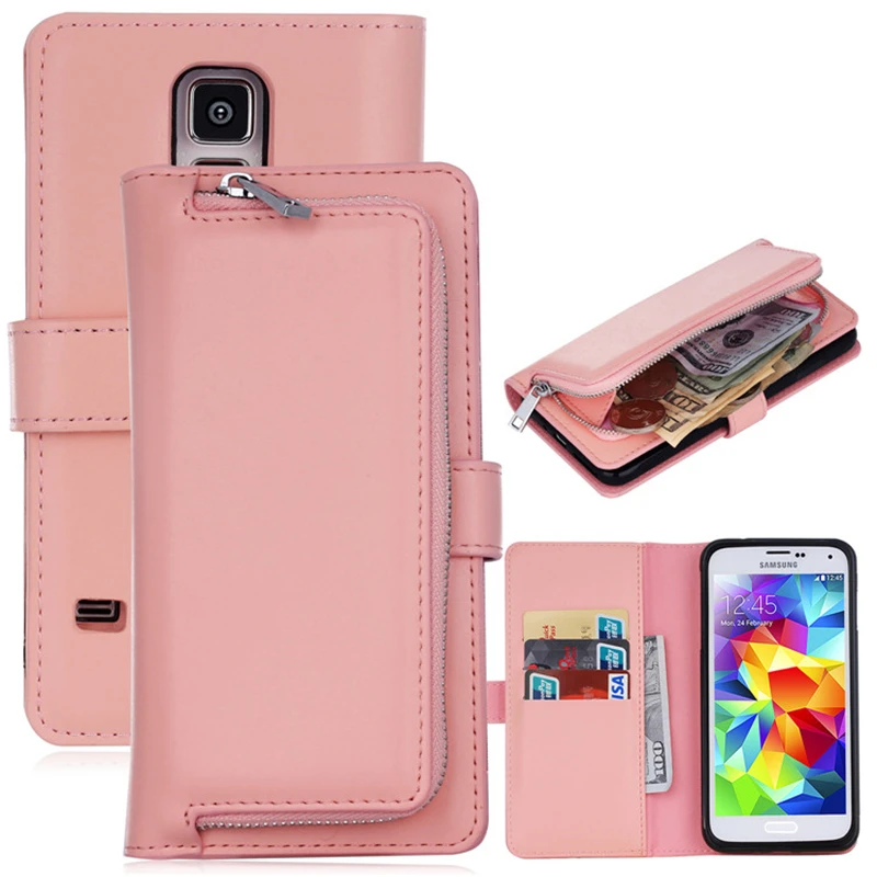 

Luxury Handbag Zipper Wallet Leather Case For Samsung Galaxy S5 Neo G903F G903W Flip Cover Detached Phone Bag