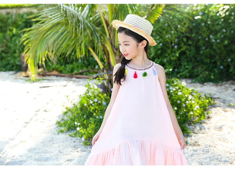 Льняное пляжное летнее платье для девочек г., платья для больших девочек детское платье принцессы для детей размер 3456, 7, 8, 9, 10, 12, 13, 14 лет