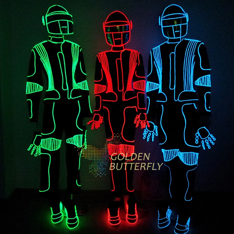 Special Offers LED luminous /illuminated/glowing dance costumes/suits for men EL cold LED strip Party Dress with helmet free shipping