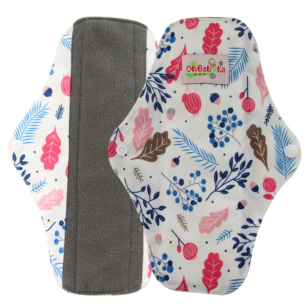 

Ohbabyka Reusable Menstrual Pads Washable Sanitary Pads Absorbent Bamboo Pads Panty Liners Sanitary Towel Size M 5Pcs/Pack