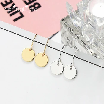 

SpringLight Mini-disc Earrings Design Real 925 Silver Fine Jewelry Geometric Round Drop Earrings for Women Elegant Simple Gift
