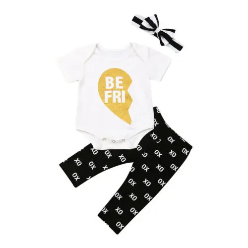 

3PCS Set Infant Newborn Clothes Set Baby Boy Romper Tops+Long Pants+Headband Outfit Clothes Two Patterns