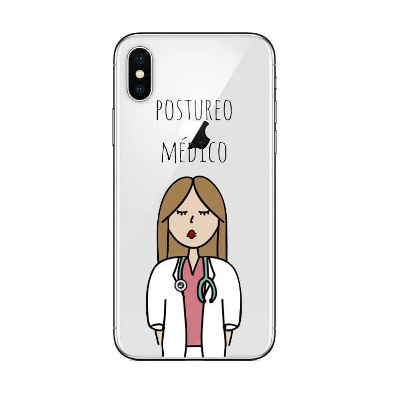 Spain Cartoon Medicine Doctor Nurse Transparent Soft silicone TPU Case For iPhone 8 X XR XS Max 6 6S Plus 5 5S SE Case