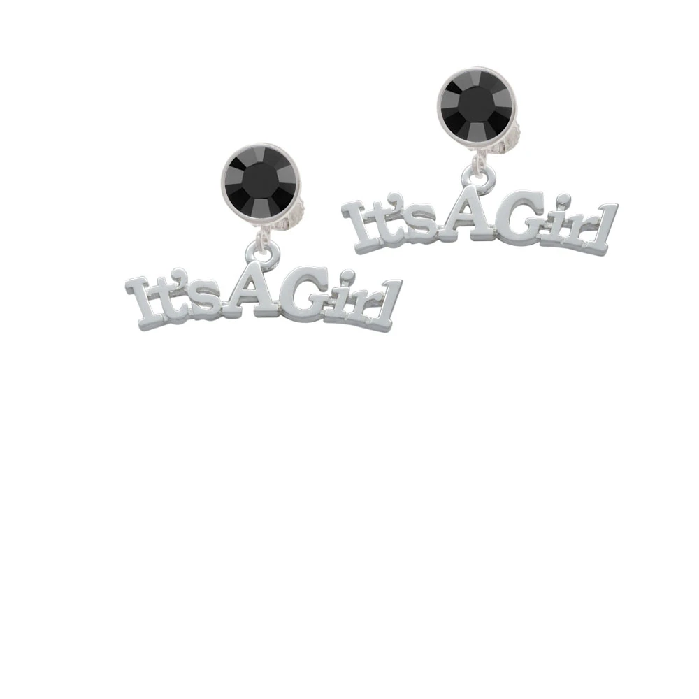 Large ''It's a Girl'' Crystal Clip On Earrings (2)