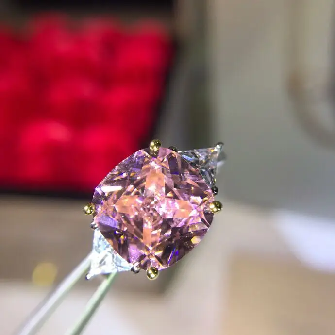 

Luxury Square Pink Zircon Stone Bridal Wedding Finger Ring Pure 925 Sterling Silver Engagement Ring Jewelry