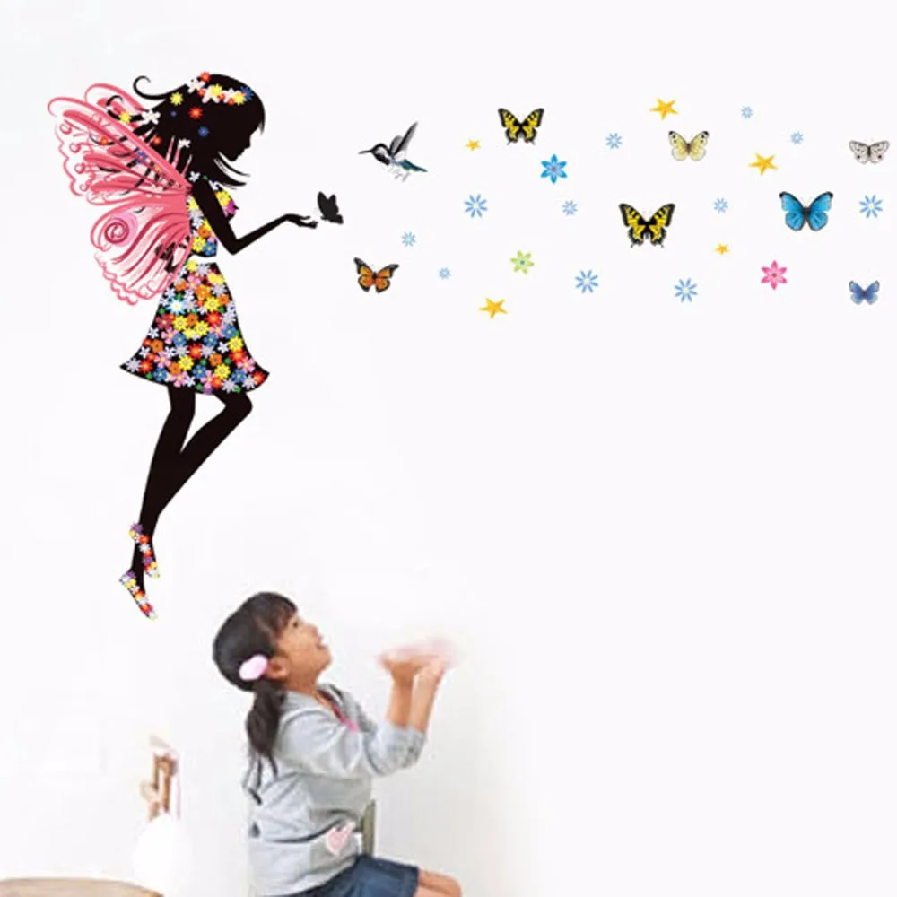 Unique Butterfly Girl Removable Decor Environmentally Mural Wall