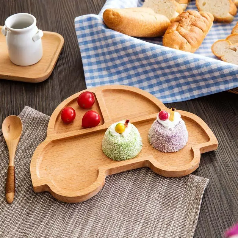 

1pcs New wood Infant Cute Feeding Plate Fruit Dishes Kids car cat panda shaped Child Tableware Set B1