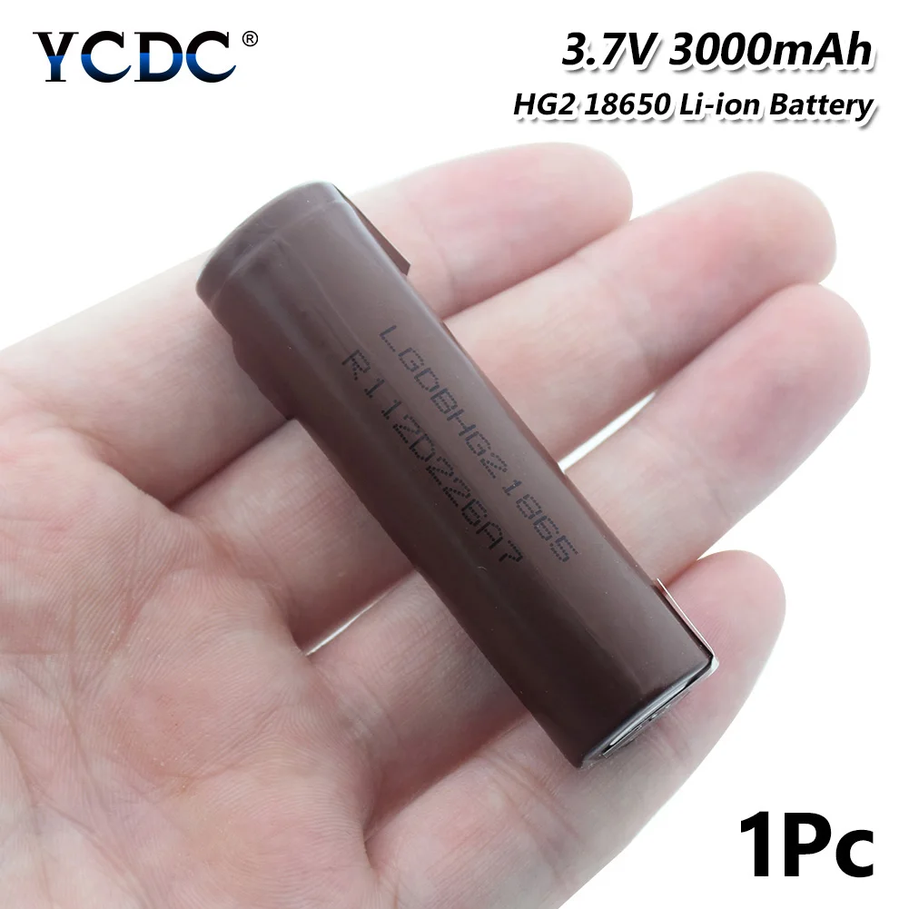 20A Высокая дренажная перезаряжаемая литий-полимерная LG HG2 18650 батарея 3000 мАч батареи с вкладками для Vape фонарик - Цвет: 1 PCS