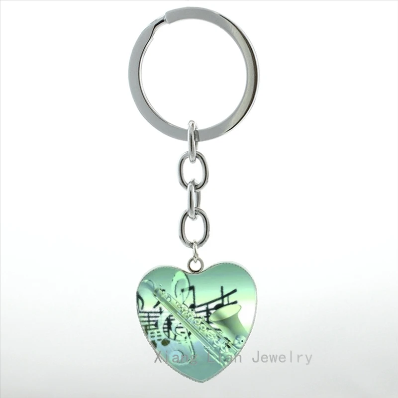 

New arrived Saxophone heart pendant keychain fashion Mus Instrument musian key chain ring women men jewelry Christmas HP401