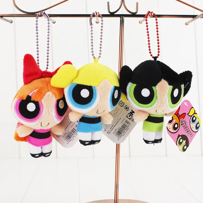 

Hot 3pcs/lot The puff Girls Bubbles Blossom Buttercup plush Stuffed keychain keyring pendant Toy