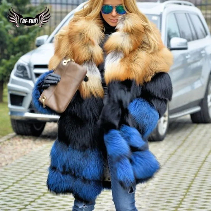 

BFFUR red fox jacket Luxury real fur coat Thick Warm 2018 New womens coats russian winter Whole Skin plus size long coat women