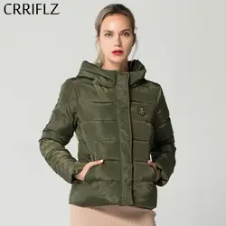 CRRIFLZ Новый 2018 осень-зима коллекция моды Теплая зимняя кофта Для женщин парки девушки тонкий капюшон женский пиджак пальто 4 цвета