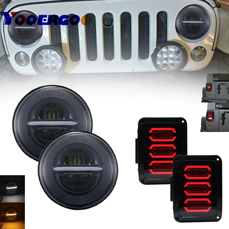 

The Newest LED Tail Light With Brake Turning Reverse Light+7 inch 50w Round LED Headlight with DRL For Jeep JK Wrangler 07-16