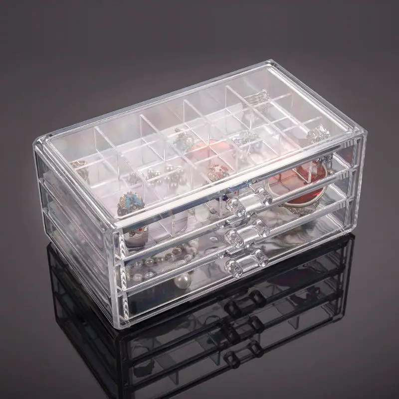 

Acrylic transparent Makeup Organizer Lipstick Jewelry Storage holder Make Up tool Holder 3 Drawers Storage box For jewelry
