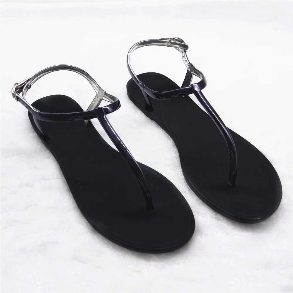 2018 جديد أحذية نسائية T على شكل قرصة الصنادل مسطحة القاع شقة مع الأحذية هلام الإناث صندل بتصميم روماني الشاطئ الأحذية