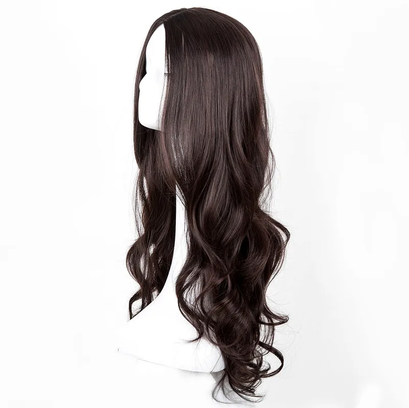Средняя часть линии парик Fei-Show синтетическое жаростойкое волокно карнавал Peruca длинные вьющиеся темно-коричневые волосы женский салонный парик