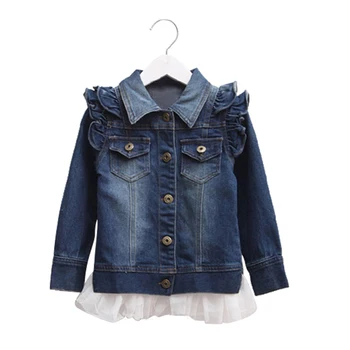 

3-12 Years Baby Girls Denim Jackets Coats Fashion Children Outwear Coat Patchwork in Lace and Demin Kids Denim Jacket Clothing