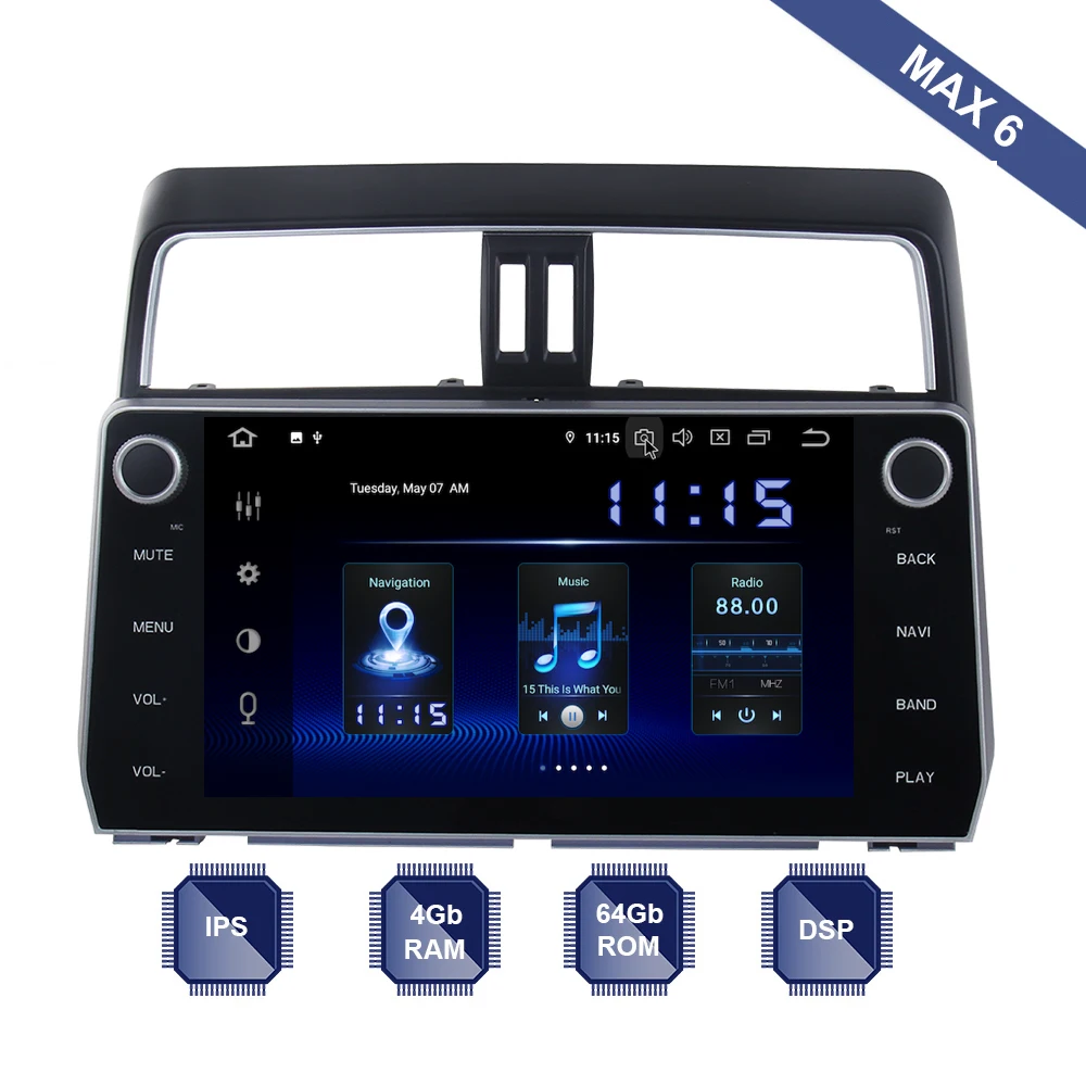 

Android 9.0 Car Radio 2 Din GPS Navi for Toyota prado 2018 2019 canbus PX6 DSP IPS HDMI output 4Gb+64Gb RDS WIFI RDS USB carplay