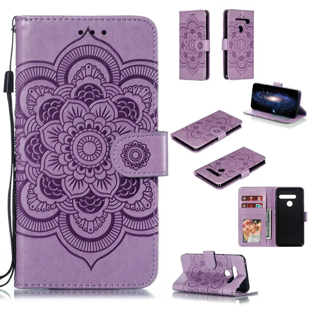 

Floral Mandala Vintage Leather Cases For LG G8 G8S G8 THINV Q Case Wallet Cover Pouch Card Slot Pocket Kickstand Straps