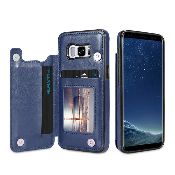 Kisscase Case Ретро Флип кожаный чехол для Samsung Galaxy S8 S9 Plus Слот для карты держатель Телефонные Чехлы для Samsung S7 S7 Edge Note 8 - Цвет: Blue