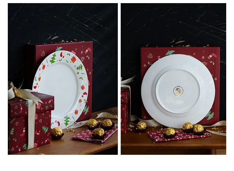 10 дюймов керамические обеденные тарелки рождественские подарки Мультяшные маленькие цветочные печатные круглые глазурованные тарелки и тарелки костяной фарфор креативные