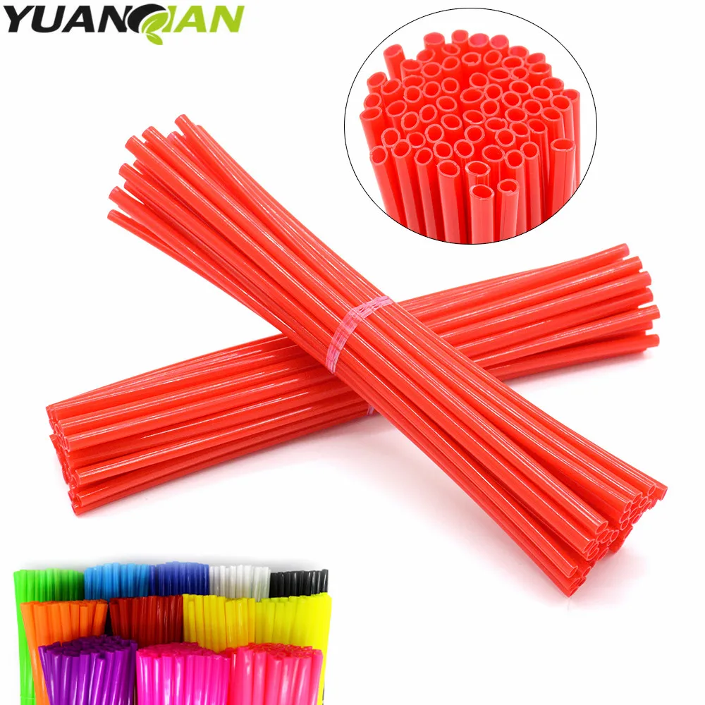 Red 72Pcs Motorcycle Motocross Dirt Bike Wheel Rim Spoke Skins Covers Wrap Decor Protector Kit