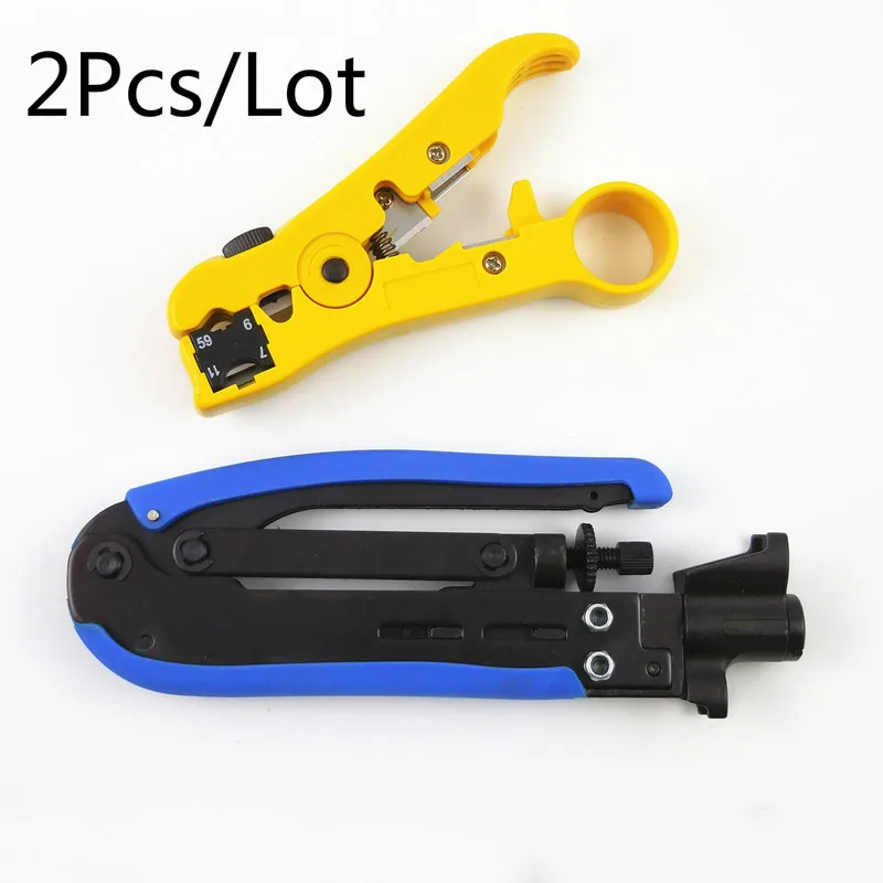2Pcs Lot Coaxial Cable Wire Stripper RG6 RG59 Compression F Connector Tool Crimping Pliers Wire Stripping